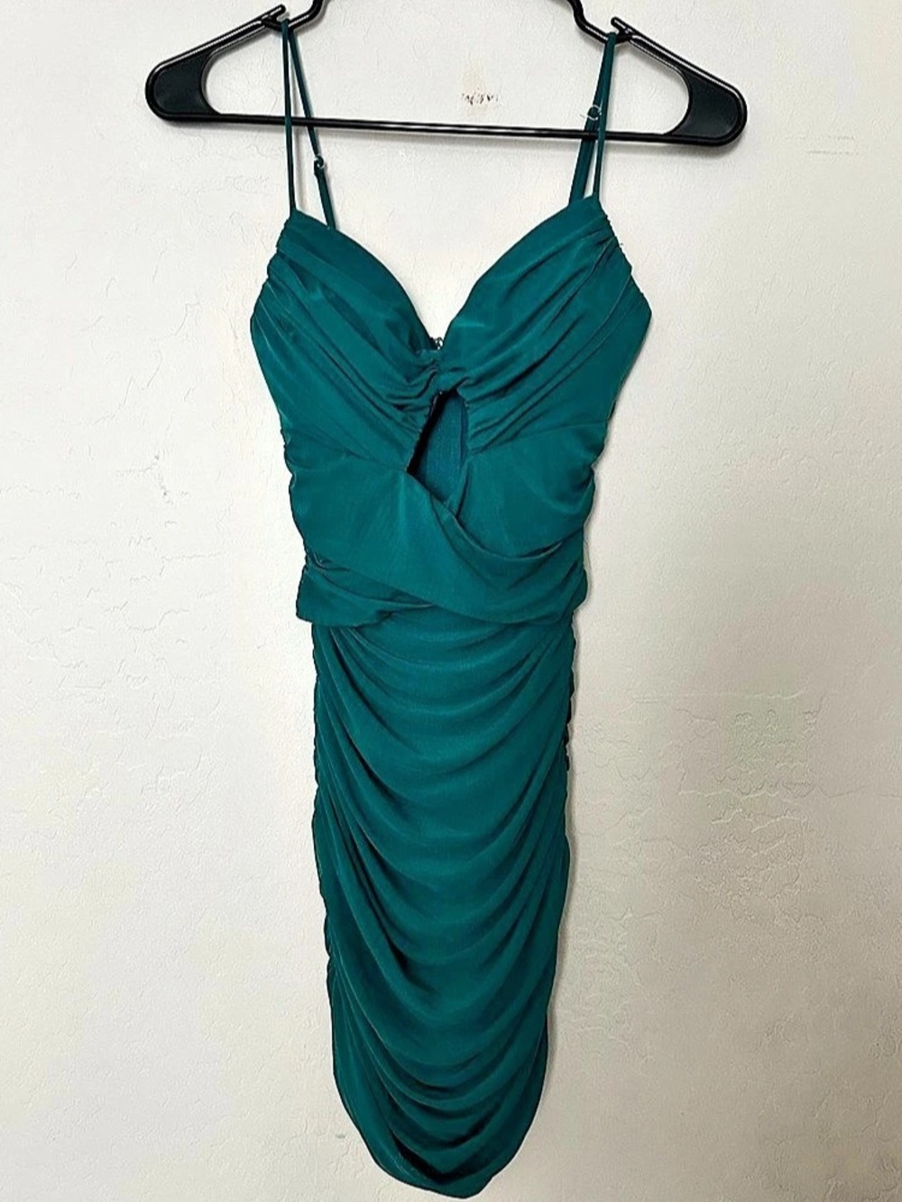 Ruched Strappy Midi Dress in Green Like New